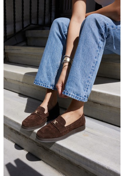 Lugo Kadın Kahve Gercek Suet Loafer Ayakkabi