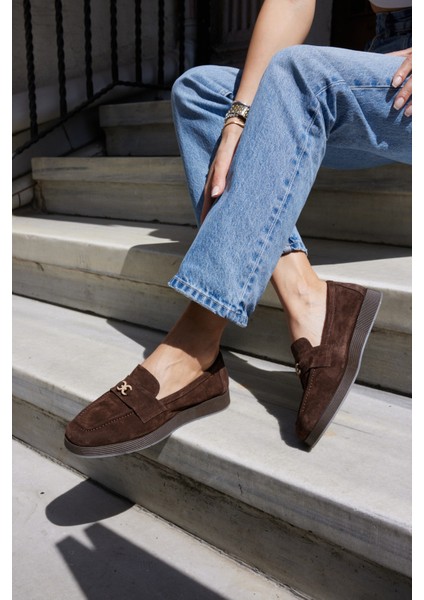 Lugo Kadın Kahve Gercek Suet Loafer Ayakkabi
