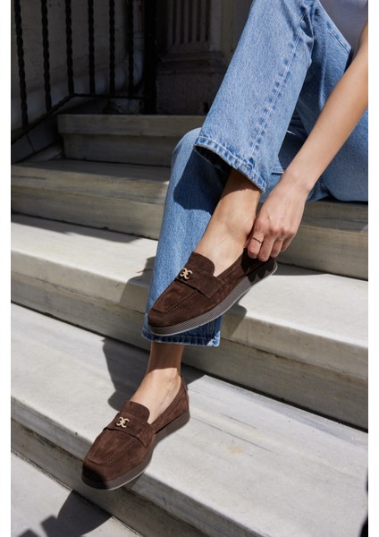 Lugo Kadın Kahve Gercek Suet Loafer Ayakkabi