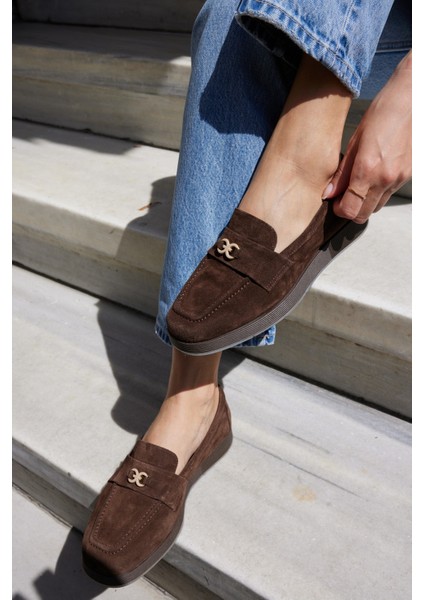 Lugo Kadın Kahve Gercek Suet Loafer Ayakkabi