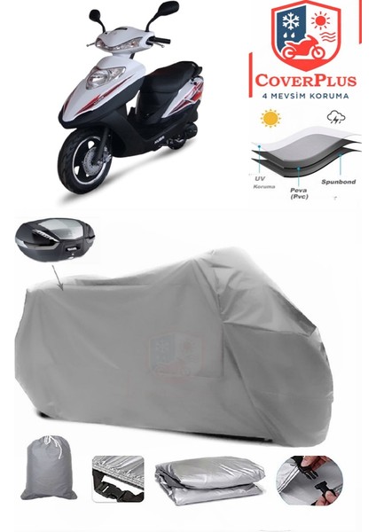 Kuba Raden 125 Arka Çanta Uyumlu (Gri) Motorsiket Brandası Motor Örtüsü Çadır Su Geçirmez Motosiklet Kılıfı Motor Brandası