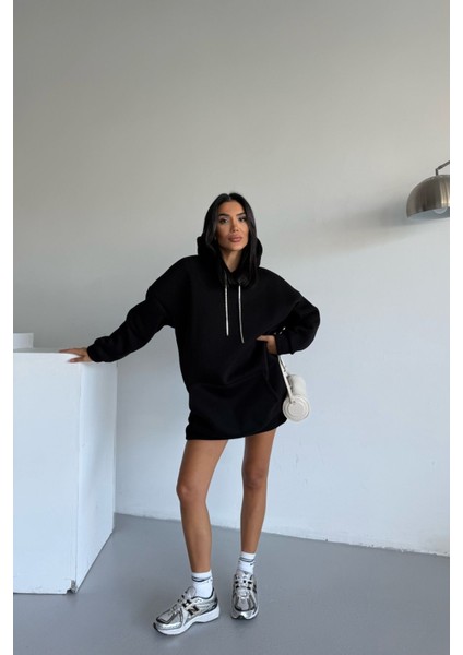 Kadın Kapüşonlu Taş Detaylı Sweatshirt Elbise fiyatları