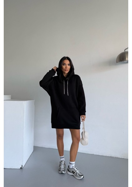 Kadın Kapüşonlu Taş Detaylı Sweatshirt Elbise modelleri