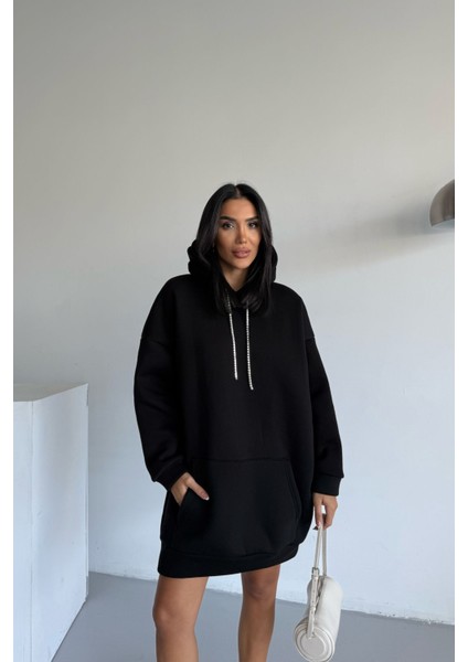 Kadın Kapüşonlu Taş Detaylı Sweatshirt Elbise indirimleri