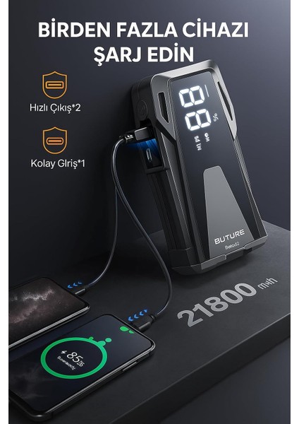 BETA02 2500A 21800mah Taşınabilir Akü Takviye Kiti (Çanta + Led Lamba + Powerbank) indirimleri