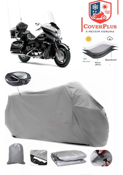 Yamaha Venture Royal Arka Çanta Uyumlu (Gri) Motorsiket Brandası Motor Örtüsü Çadır Su Geçirmez Motosiklet Kılıfı Motor Brandası