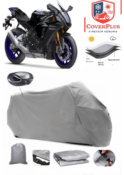 Yamaha Yzf R1 Arka Çanta Uyumlu (Gri) Motorsiket Brandası Motor Örtüsü Çadır Su Geçirmez Motosiklet Kılıfı Motor Brandası