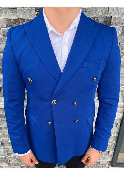 Erkek Kruvaze Slim Fit Blazer Ceket