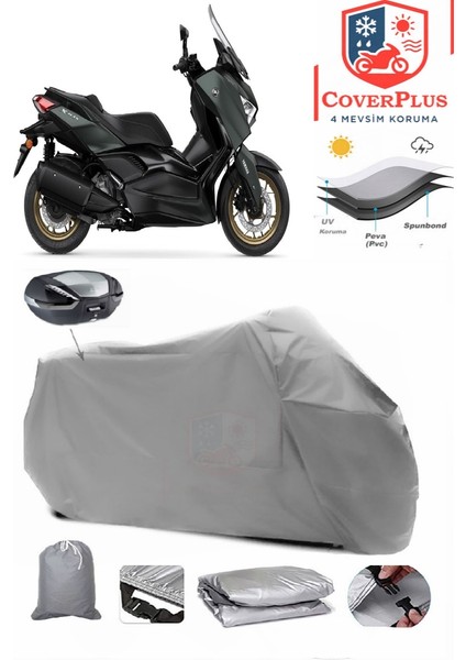 Yamaha Xmax 300 Tech Max Arka Çanta Uyumlu (Gri) Motorsiket Brandası Motor Örtüsü Çadır Su Geçirmez Motosiklet Kılıfı Motor Brandası