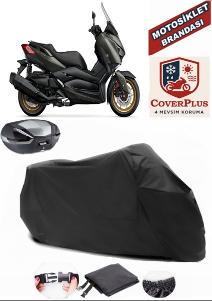 Yamaha X-Max 400 Siyah Arka Çanta Uyumlu Motorsiket Brandası Motor Örtüsü Çadır Su Geçirmez Motosiklet Kılıfı Motor Brandası