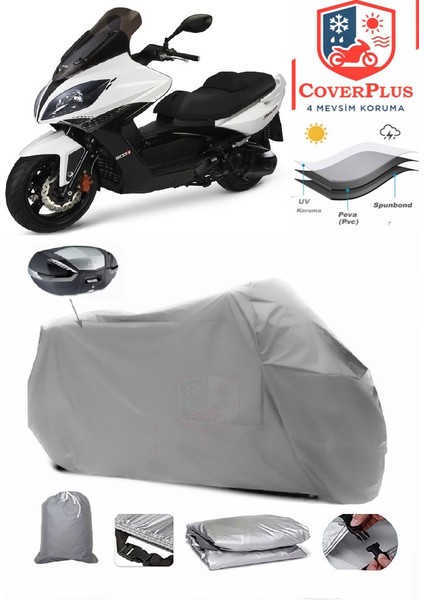 Kymco Xciting 500 Arka Çanta Uyumlu (Gri) Motorsiket Brandası Motor Örtüsü Çadır Su Geçirmez Motosiklet Kılıfı Motor Brandası