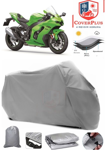 Kawasaki Ninja ZX-10RR Gri Motorsiket Brandası Motor Örtüsü Çadır Su Geçirmez Motosiklet Kılıfı Motor Brandası