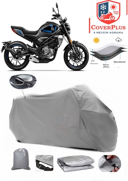 Cf Moto 250CL-X Arka Çanta Uyumlu (Gri) Motorsiket Brandası Motor Örtüsü Çadır Su Geçirmez Motosiklet Kılıfı Motor Brandası
