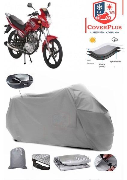 Salcano Tiger Speed 125 Arka Çanta Uyumlu (Gri) Motorsiket Brandası Motor Örtüsü Çadır Su Geçirmez Motosiklet Kılıfı Motor Brandası