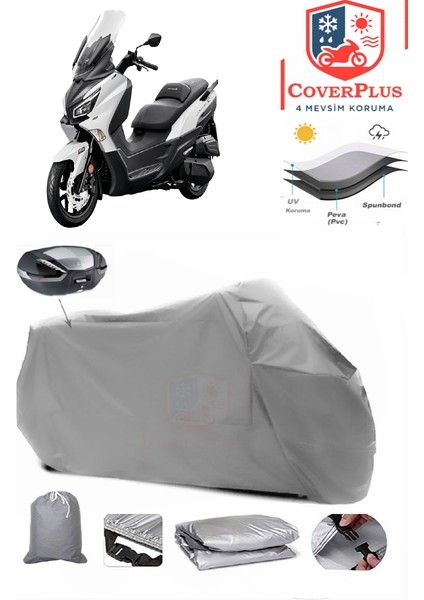 Sym Joymax Z 250 Arka Çanta Uyumlu (Gri) Motorsiket Brandası Motor Örtüsü Çadır Su Geçirmez Motosiklet Kılıfı Motor Brandası