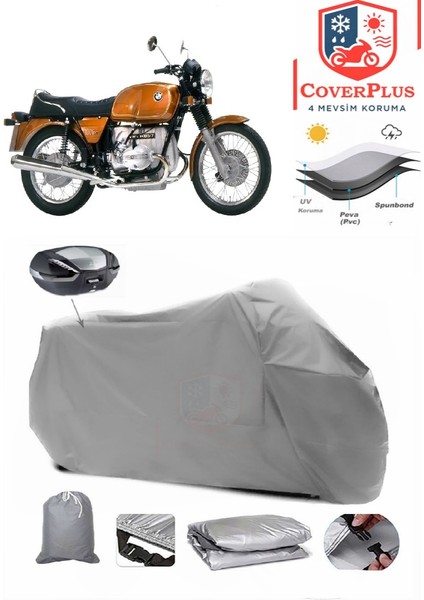 Bmw R 60-7 Arka Çanta Uyumlu (Gri) Motorsiket Brandası Motor Örtüsü Çadır Su Geçirmez Motosiklet Kılıfı Motor Brandası