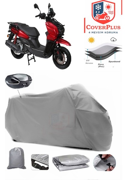 Rmg Moto Gusto Panzer 125 Arka Çanta Uyumlu (Gri) Motorsiket Brandası Motor Örtüsü Çadır Su Geçirmez Motosiklet Kılıfı Motor Brandası