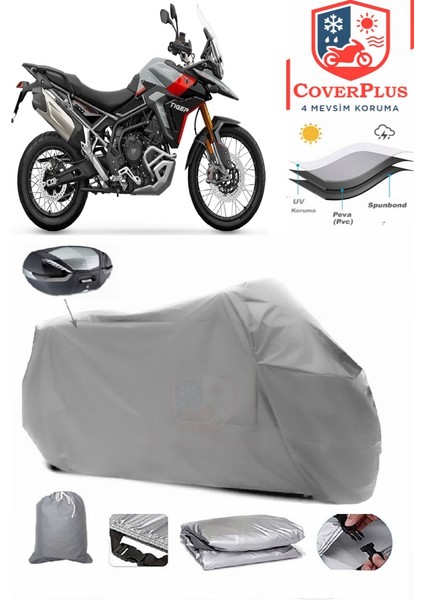 Triumph Tiger 900 Rally Arka Çanta Uyumlu (Gri) Motorsiket Brandası Motor Örtüsü Çadır Su Geçirmez Motosiklet Kılıfı Motor Brandası