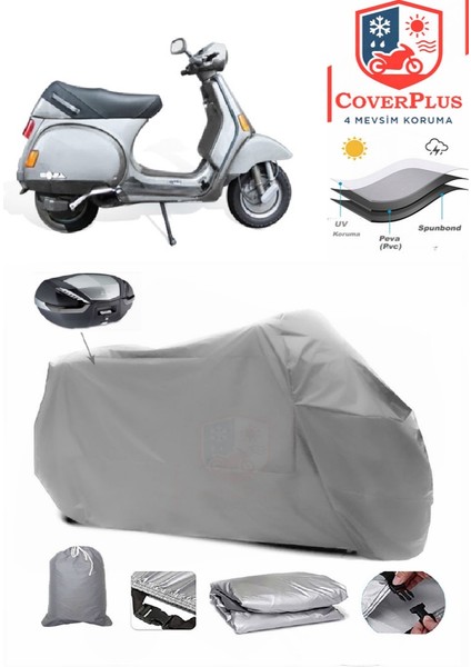 Vespa Cosa 200 Arka Çanta Uyumlu (Gri) Motorsiket Brandası Motor Örtüsü Çadır Su Geçirmez Motosiklet Kılıfı Motor Brandası