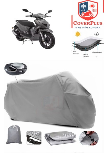 Mondial 125 Prostreet Arka Çanta Uyumlu (Gri) Motorsiket Brandası Motor Örtüsü Çadır Su Geçirmez Motosiklet Kılıfı Motor Brandası