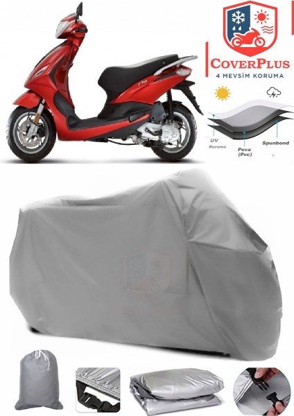 Piaggio Fly 125 3V Gri Motorsiket Brandası Motor Örtüsü Çadır Su Geçirmez Motosiklet Kılıfı Motor Brandası