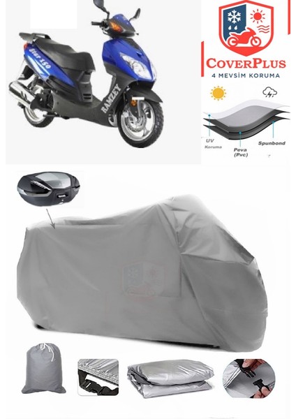 Ramzey Star 150 L Arka Çanta Uyumlu (Gri) Motorsiket Brandası Motor Örtüsü Çadır Su Geçirmez Motosiklet Kılıfı Motor Brandası