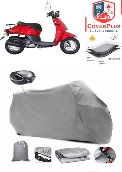 Stmax Tempo 50 Arka Çanta Uyumlu (Gri) Motorsiket Brandası Motor Örtüsü Çadır Su Geçirmez Motosiklet Kılıfı Motor Brandası