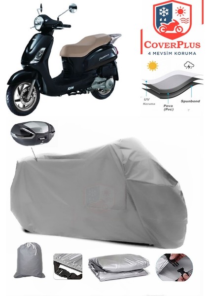 Sym Fiddle Iı 125 Arka Çanta Uyumlu (Gri) Motorsiket Brandası Motor Örtüsü Çadır Su Geçirmez Motosiklet Kılıfı Motor Brandası