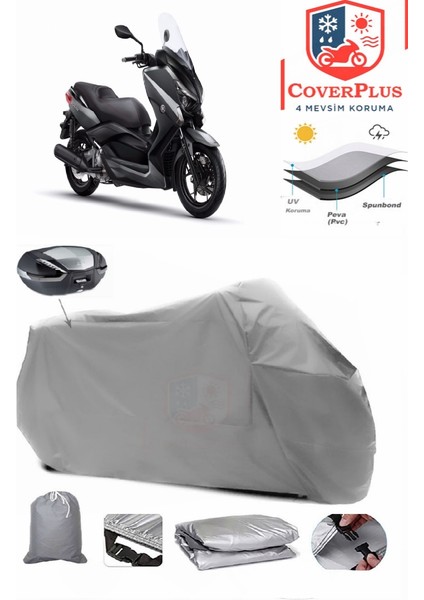 Yamaha X-Max 250 Iron Max Arka Çanta Uyumlu (Gri) Motorsiket Brandası Motor Örtüsü Çadır Su Geçirmez Motosiklet Kılıfı Motor Brandası
