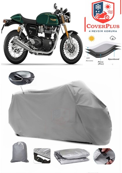 Triumph Thruxton 900 Arka Çanta Uyumlu (Gri) Motorsiket Brandası Motor Örtüsü Çadır Su Geçirmez Motosiklet Kılıfı Motor Brandası