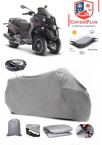 Gilera Fuoco 500 Arka Çanta Uyumlu (Gri) Motorsiket Brandası Motor Örtüsü Çadır Su Geçirmez Motosiklet Kılıfı Motor Brandası