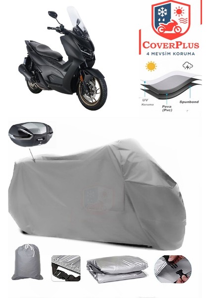 Zontes 350 D Arka Çanta Uyumlu (Gri) Motorsiket Brandası Motor Örtüsü Çadır Su Geçirmez Motosiklet Kılıfı Motor Brandası