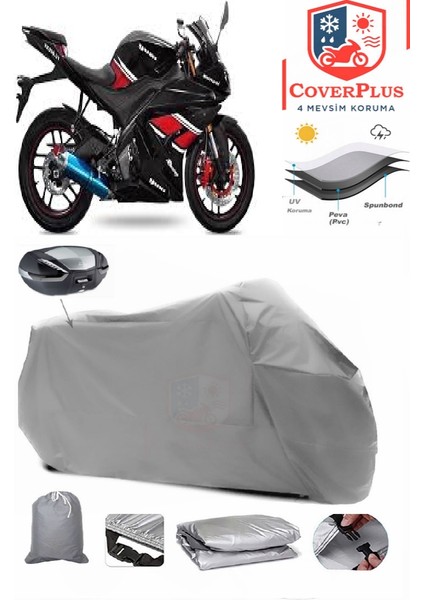 Yuki YK250-21 R-Samurai Arka Çanta Uyumlu (Gri) Motorsiket Brandası Motor Örtüsü Çadır Su Geçirmez Motosiklet Kılıfı Motor Brandası