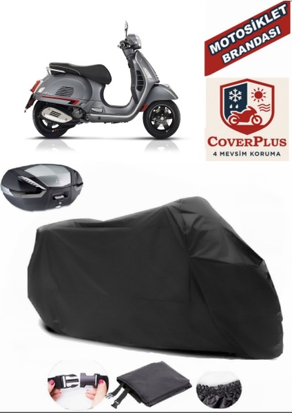Vespa Gts 125 Super Siyah Arka Çanta Uyumlu Motorsiket Brandası Motor Örtüsü Çadır Su Geçirmez Motosiklet Kılıfı Motor Brandası