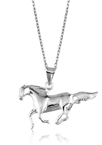 925 Ayar Gümüş Koşan At Kadın Gümüş Kolye