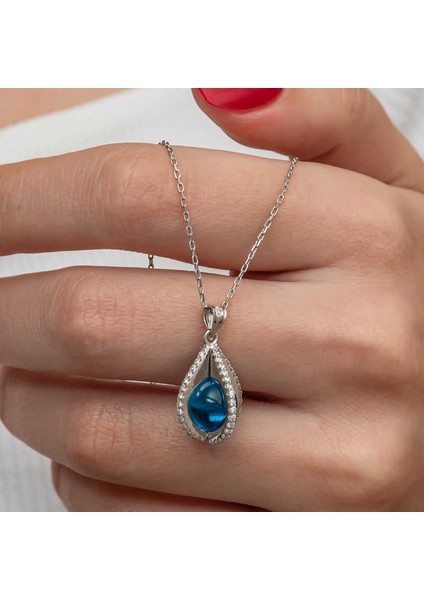 Gümüş Mavi Zirkon Taşlı Küre Kadın Kolye indirimleri