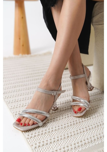 Modaserdem Kendy Altın Taşlı Kadın Topuklu Sandalet