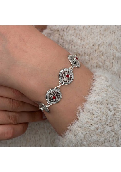 Gümüş Telkari Yakut Taşlı Kadın Bileklik fiyatları