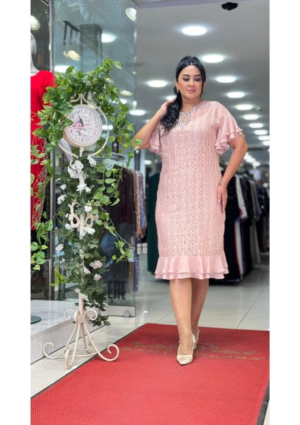 Büyük Beden Abiye Elbise – Büzgülü/fırfırlı Kol Şık Gece ve Davet Elbisesi