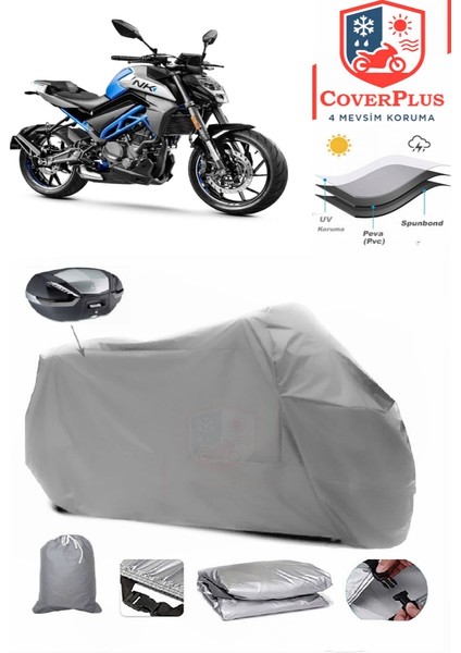 Cf Moto 250NK Arka Çanta Uyumlu (Gri) Motorsiket Brandası Motor Örtüsü Çadır Su Geçirmez Motosiklet Kılıfı Motor Brandası