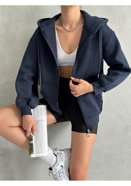 Kadın Fermuarlı Oversize Sweat Hırka