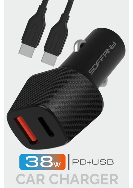 SY-681 38W USB-C to USB-C Araç Şarj & Data Kablosu