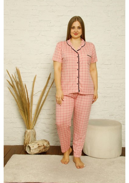 Kadın Pamuklu Cepli Kısa Kol Büyük Beden Pijama Takım NS0249 fiyatları