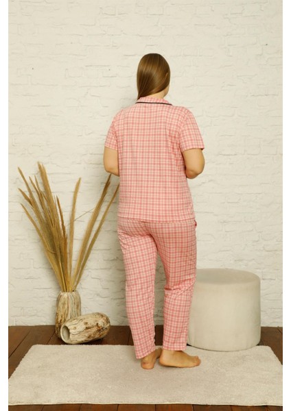 Kadın Pamuklu Cepli Kısa Kol Büyük Beden Pijama Takım NS0249 modelleri