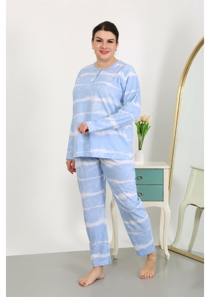 Kadın Büyük Beden Uzun Kol Penye Pijama Takımı Mavi modelleri
