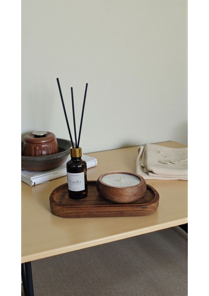 -Vanilya-Kokulu Mum-Kahverengi-Vanilya Mum&koku Set-Ahşap Tabak Pamuk Fitil Bambu Oda Kokusu (50 Ml) indirimleri