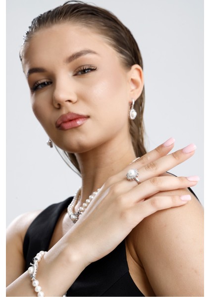 Papatya Taşlı Doğal İnci Yüzük