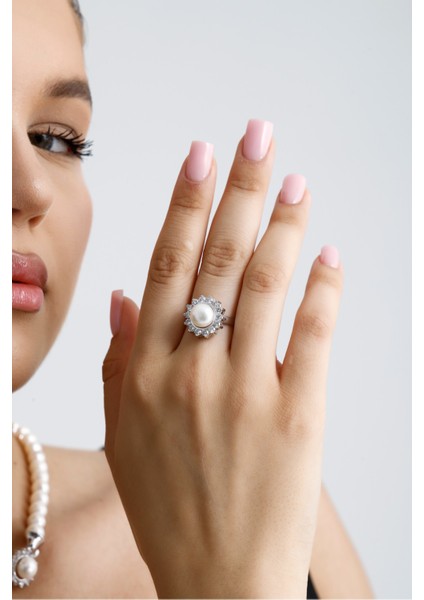 Papatya Taşlı Doğal İnci Yüzük