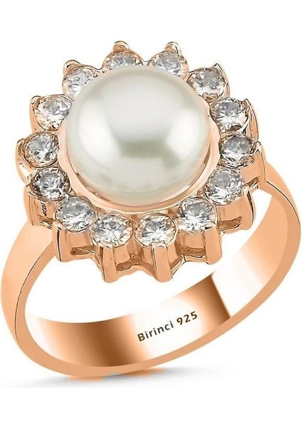 Papatya Taşlı Doğal İnci Yüzük