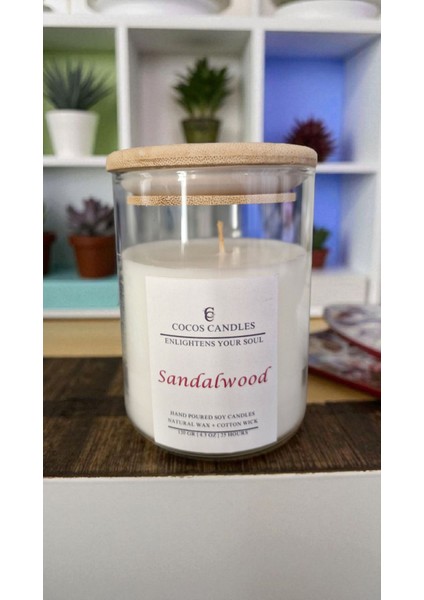 -Sandal-Kokulu Mum-Kahverengi-Aromaterapi & Meditasyon Için Bambu Kapaklı Doğal Soya Mum – Sandal Ağacı Kokulu (120 Gr)
